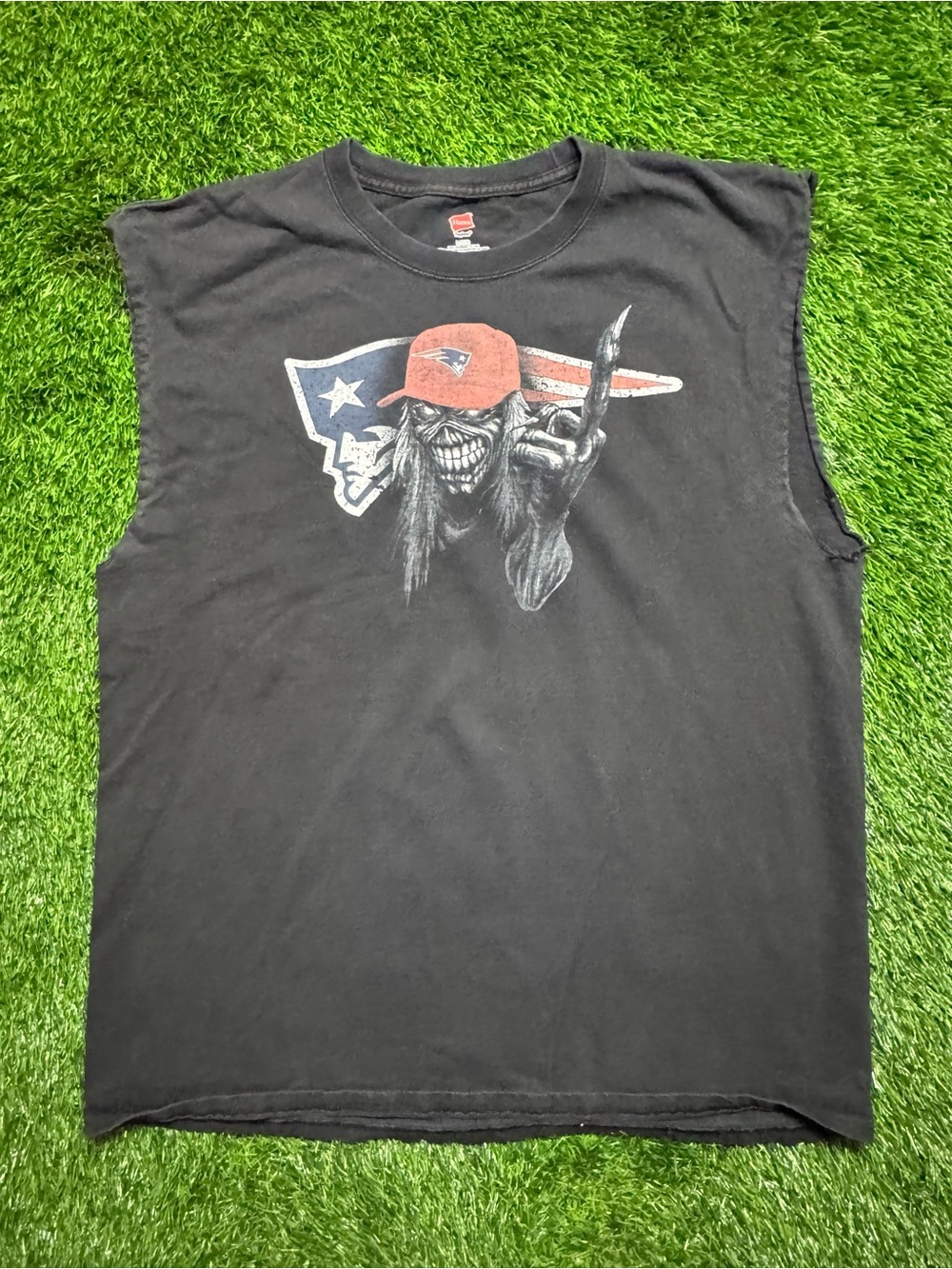 Iron Maiden Eddie New England Patriots Cut Off T Shirt L Biker Metal